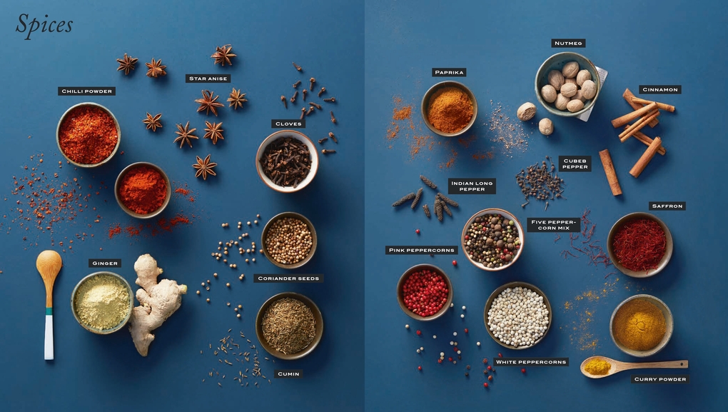 A double page photograph of spices