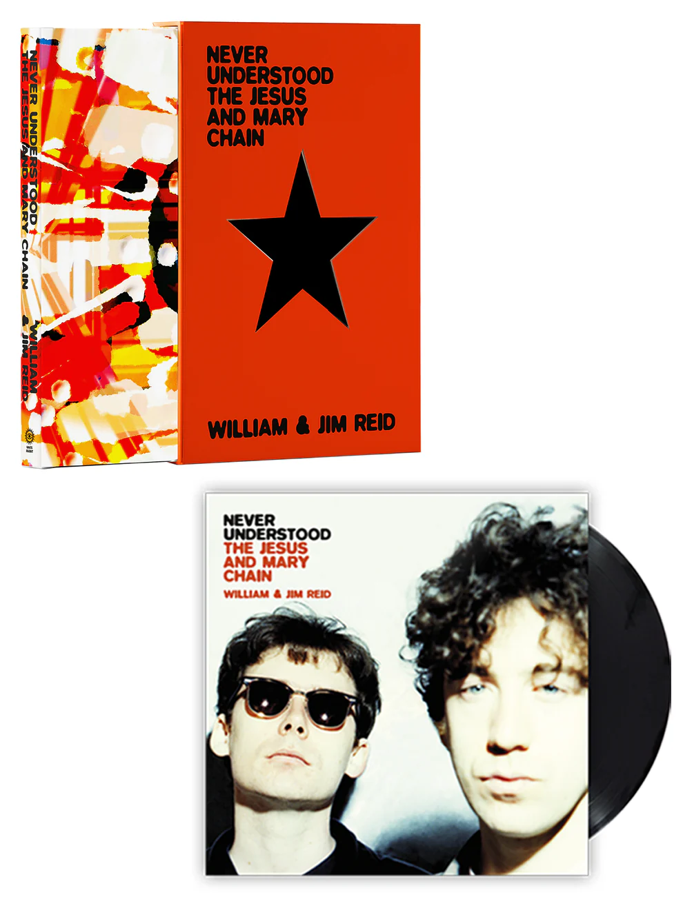 The LP is shown next to the book and slipcase.